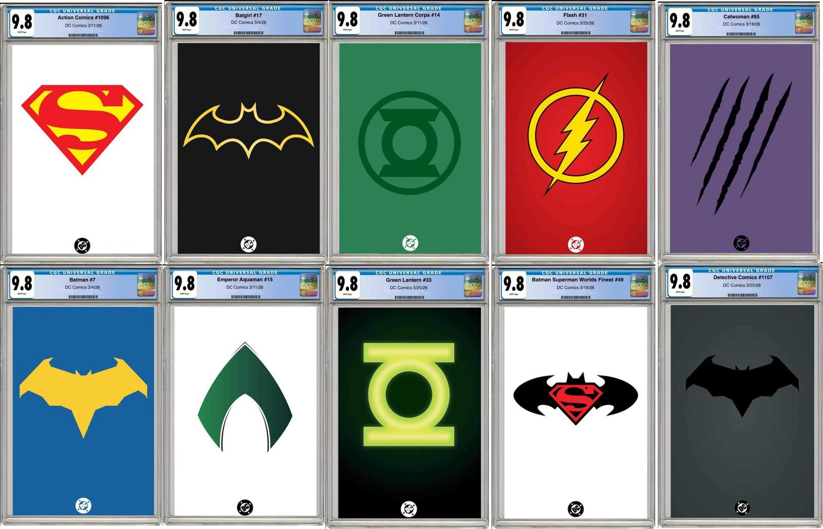 Collection of 20 DC Symbol Card Stock Variant Covers CGC 9.8 in pristine condition.