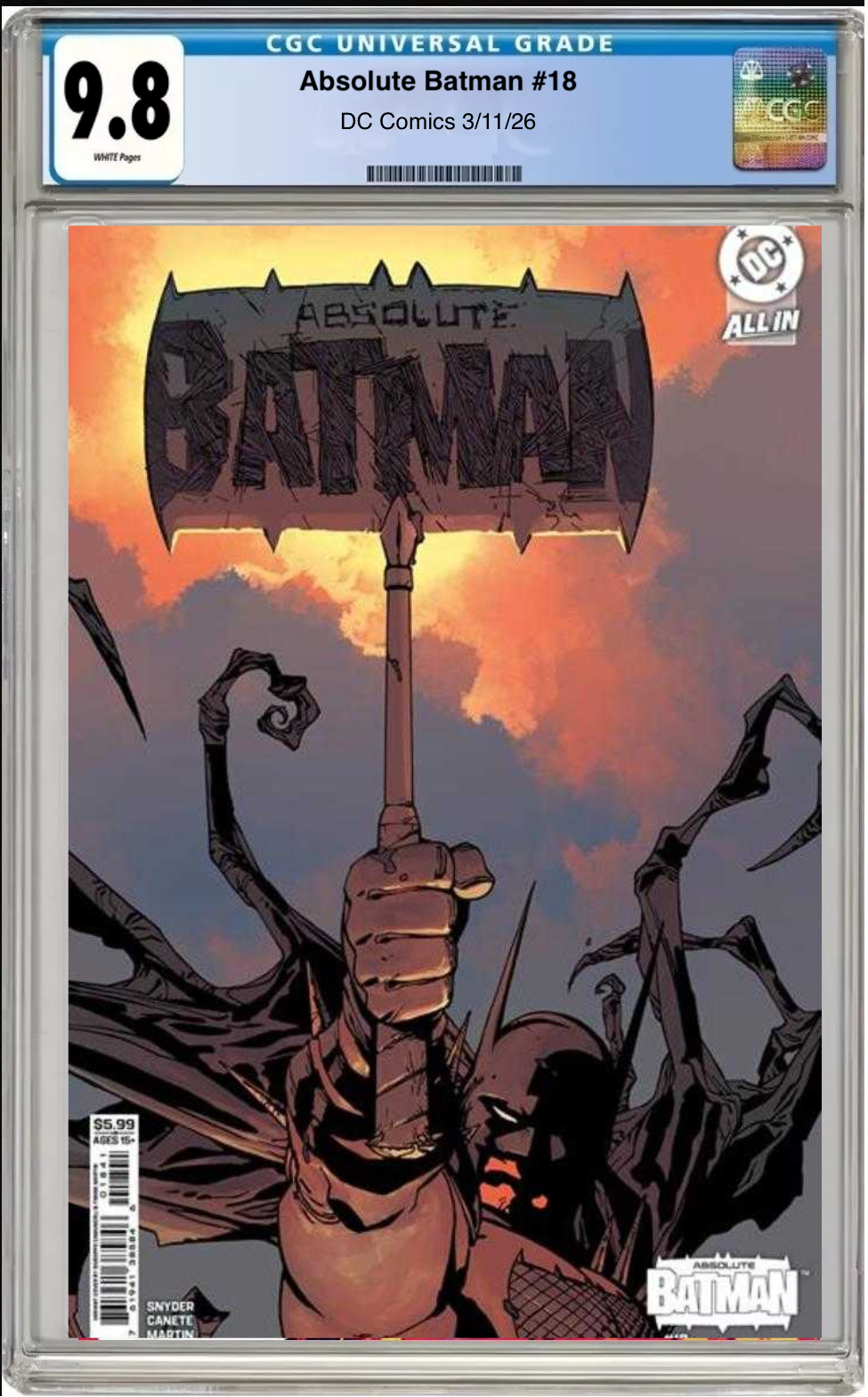 Comic book cover of Absolute Batman #18 Cover D with CGC grading label.