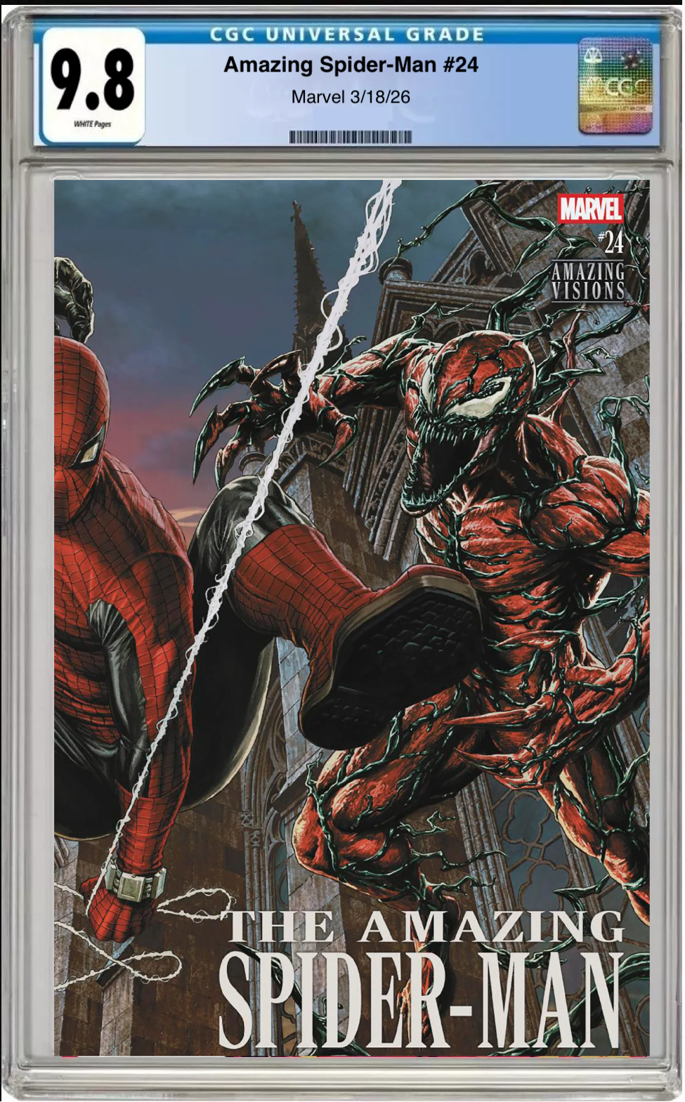 Comic book cover of Amazing Spider-Man #24 Lee Bermejo Amazing Visions Cover with CGC grading label.