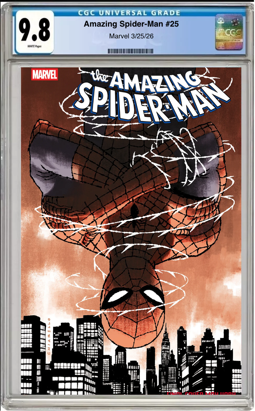 Comic book cover of Amazing Spider-Man #25 Mark Chiarello Cover with CGC grading label.