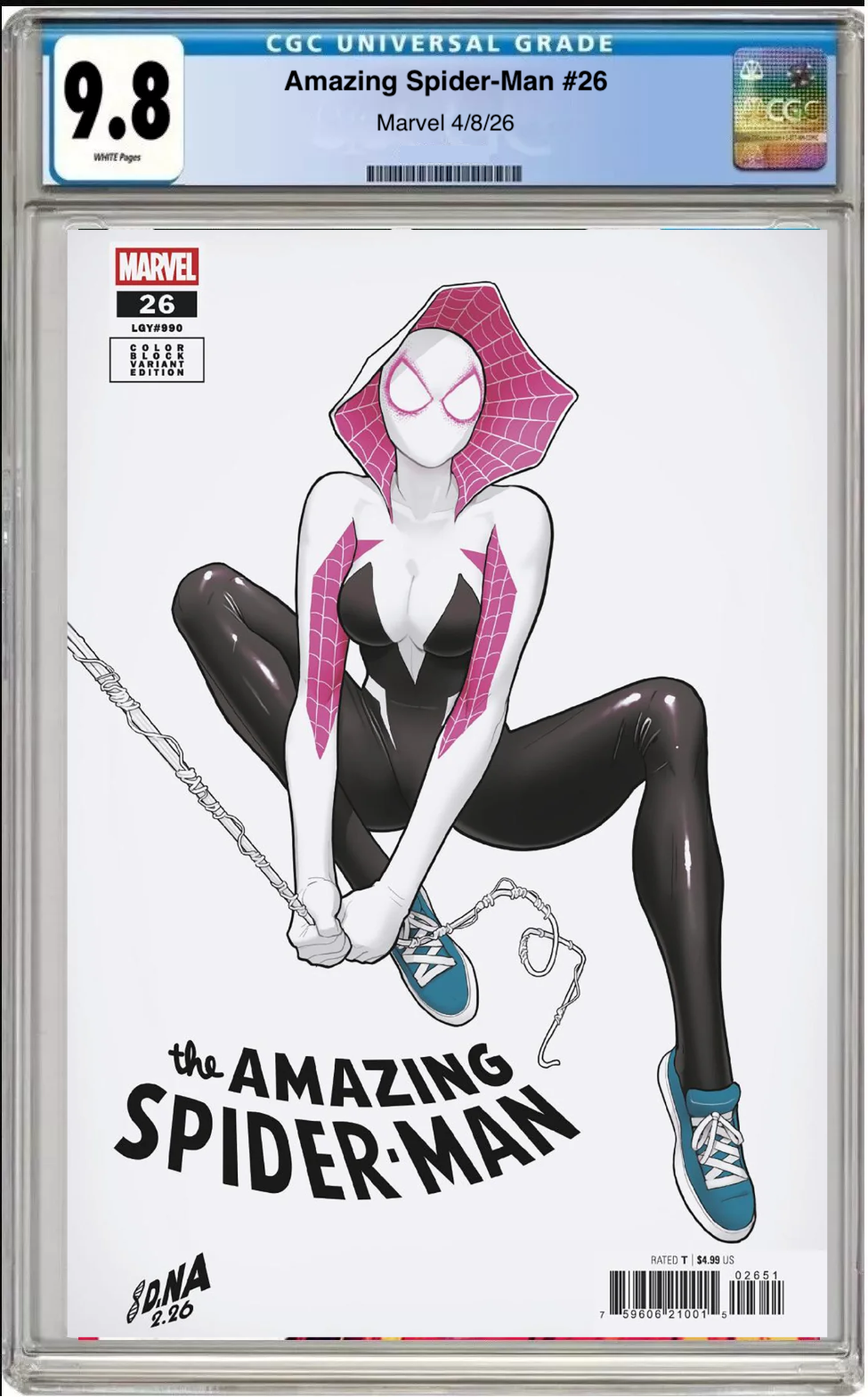Comic book cover of Amazing Spider-Man #26 David Nakayama Color Block White Cover with CGC grading label.