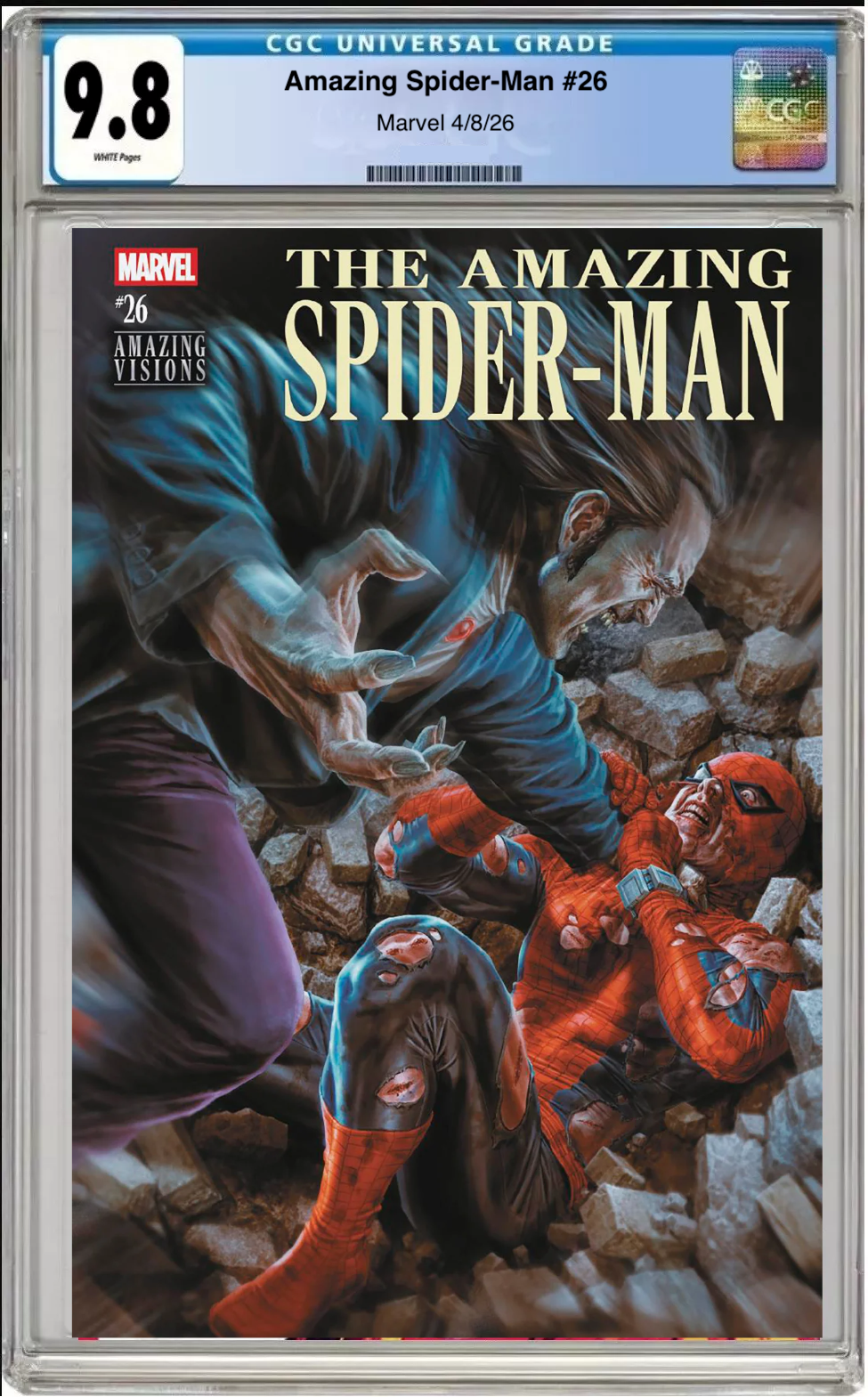 Comic book cover of Amazing Spider-Man #26 Lee Bermejo Amazing Visions Cover with CGC grading label.