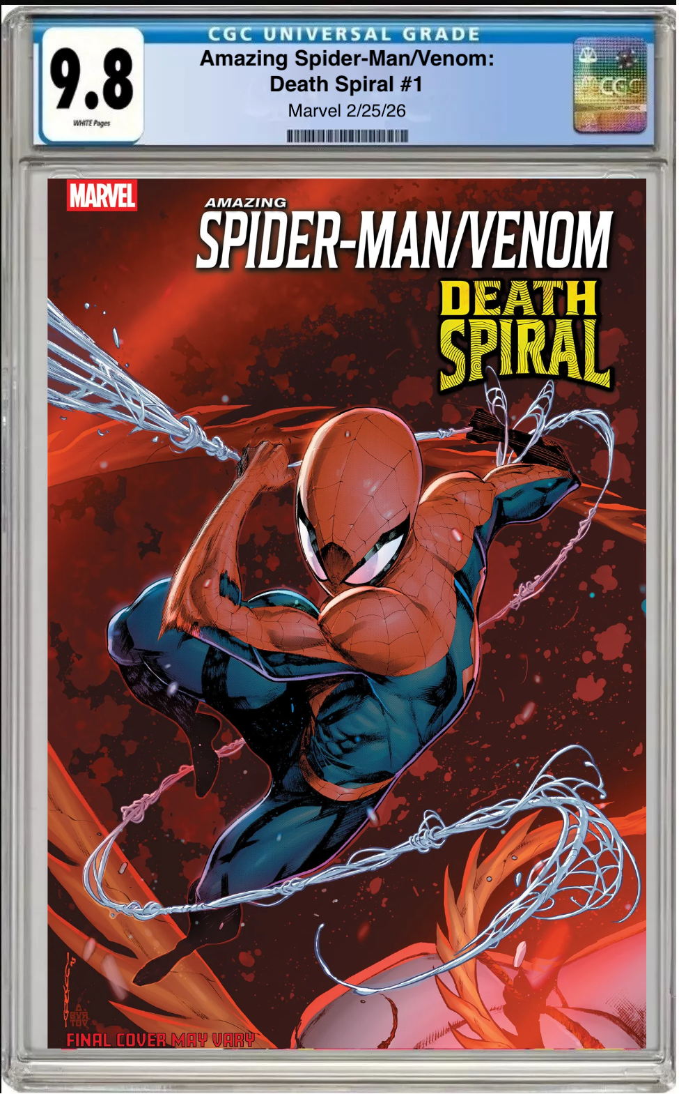 Comic book cover of Amazing Spider-Man / Venom: Death Spiral #1 Iban Coello 9-Part Connecting Cover with CGC grading label.