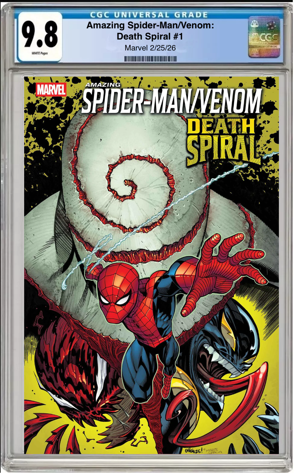 Comic book cover of Amazing Spider-Man / Venom: Death Spiral #1 Main Cover with CGC grading label.