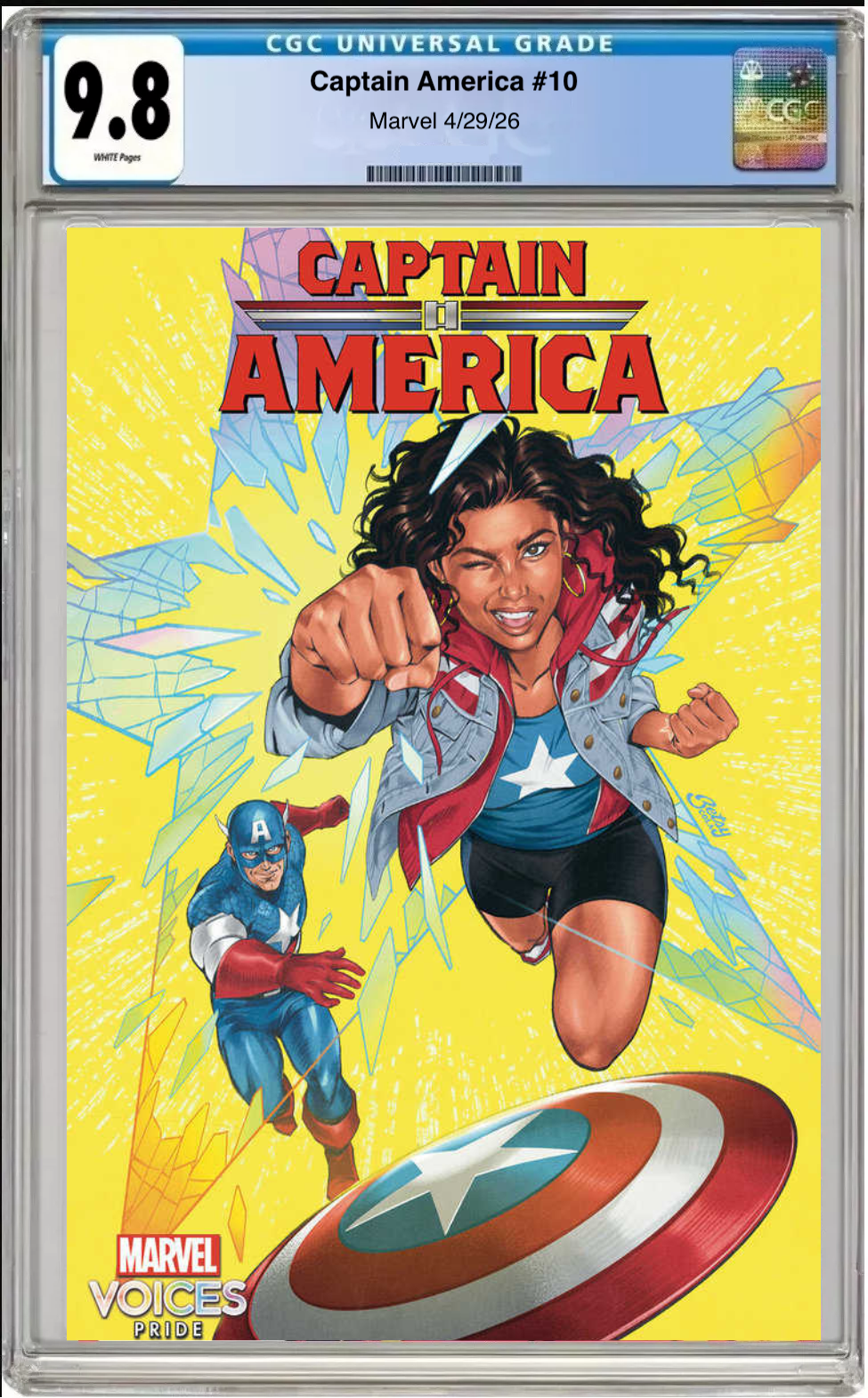 Comic book cover of Captain America #10 Betsy Cola Pride Allies variant with CGC 9.8 grading label.