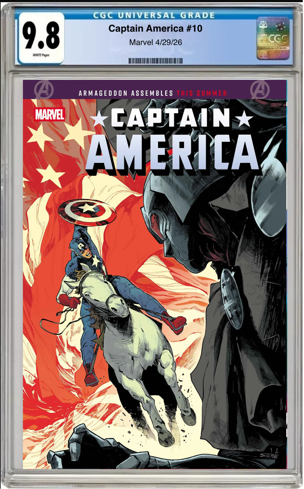 Comic book cover of Captain America #10 Main Cover with CGC 9.8 grading label.