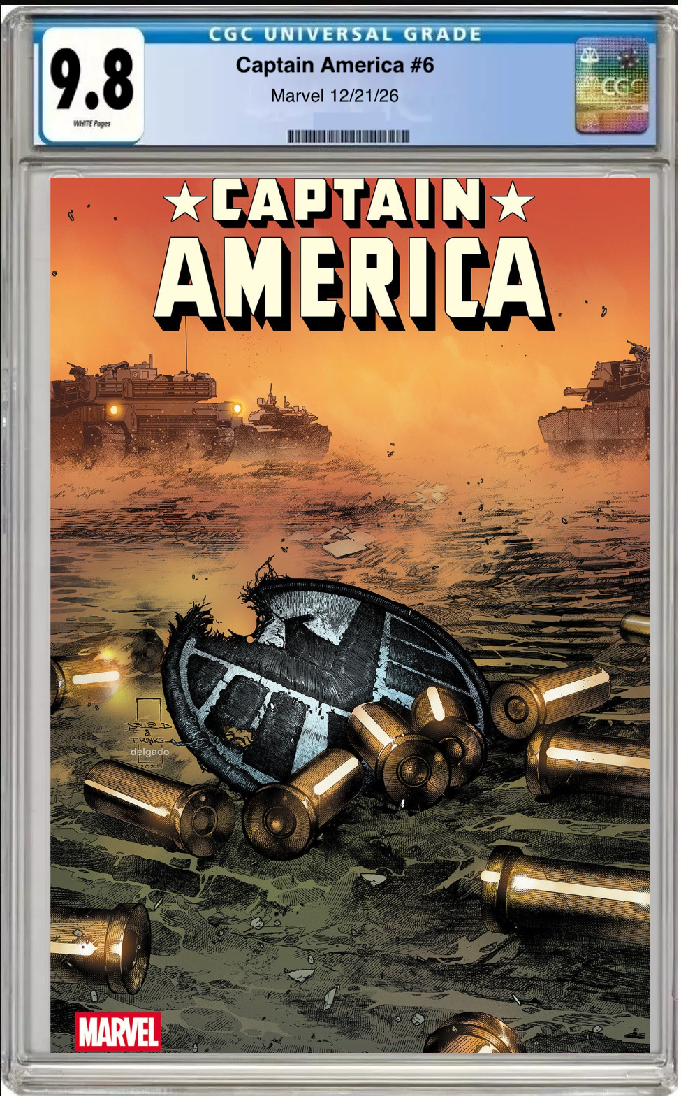 Comic book cover of Captain America #6 Diazalpizar Return of S.H.I.E.L.D. Cover with CGC grading label.