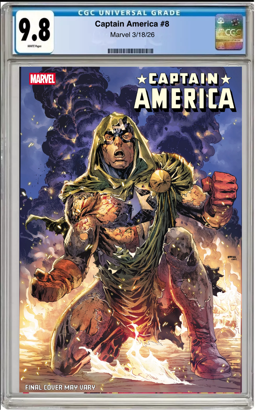 Comic book cover of Captain America #8 Ken Lashley Doom Homage Cover with CGC grading label.