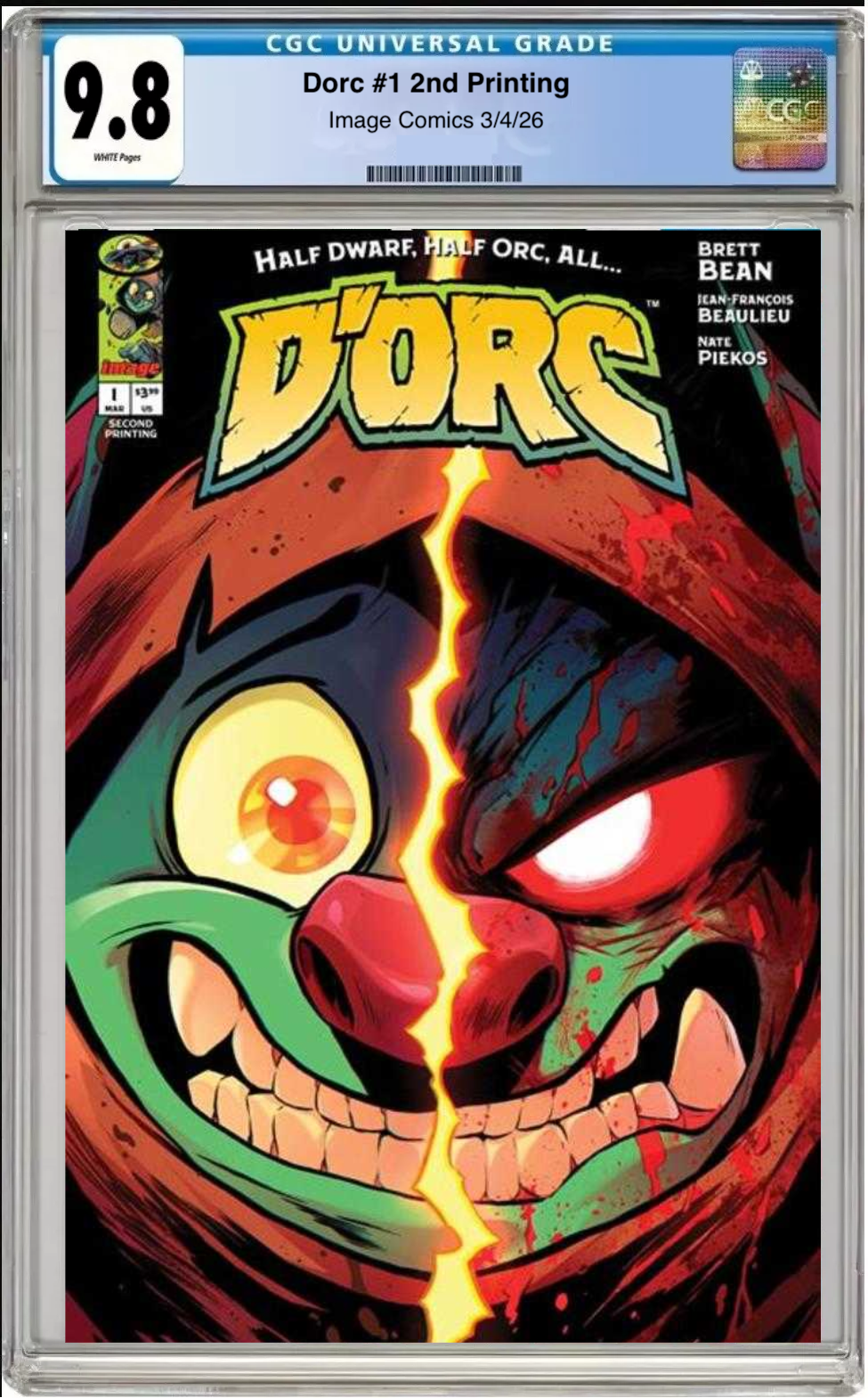 Comic book cover of Dorc #1 Second Printing Main Cover with CGC grading label.
