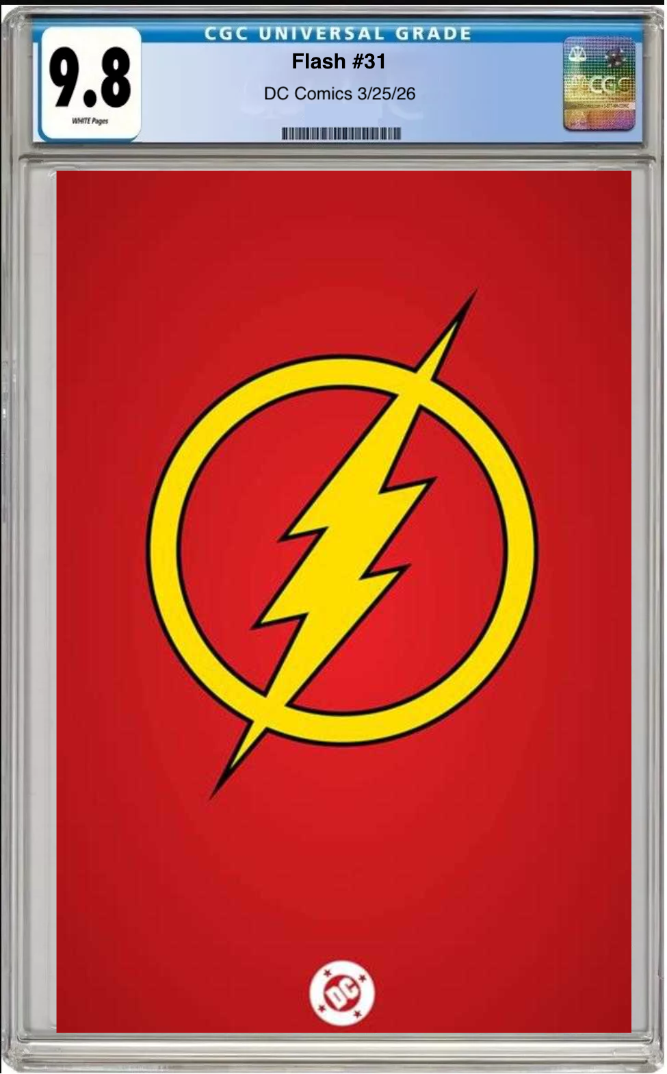Comic book cover of The Flash #31 Symbol Cover with CGC grading label.