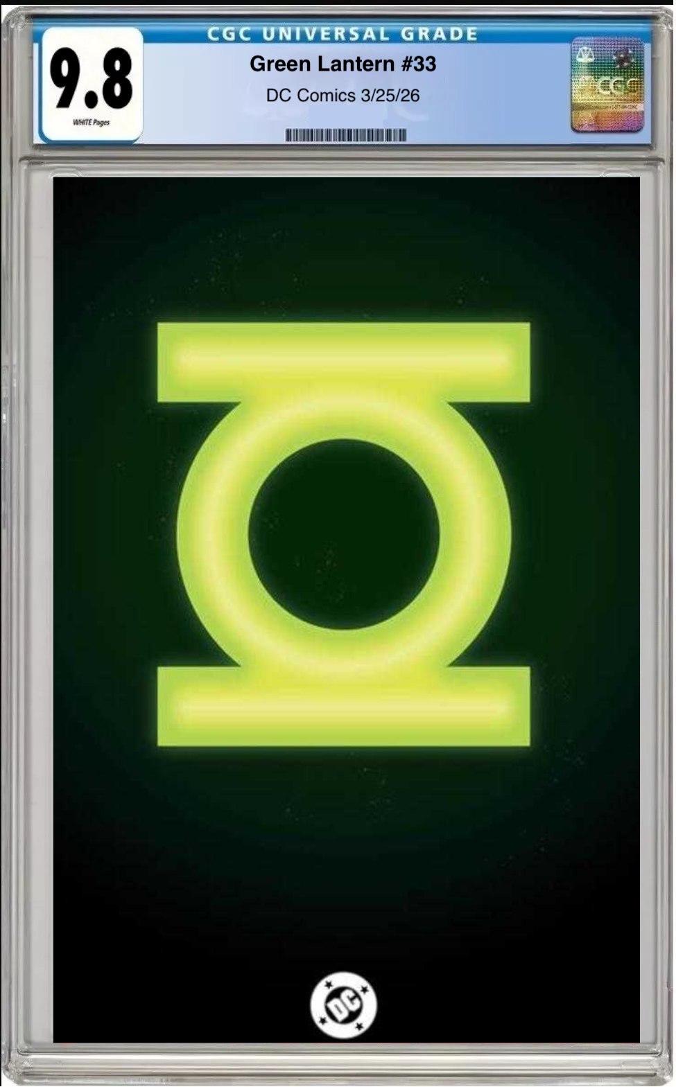 Comic book cover of Green Lantern #33 Symbol Cover with CGC grading label.