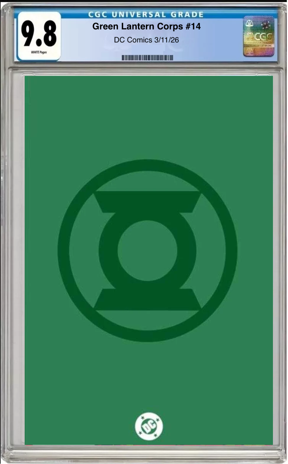 Comic book cover of Green Lantern Corps #14 Symbol Cover with CGC grading label.
