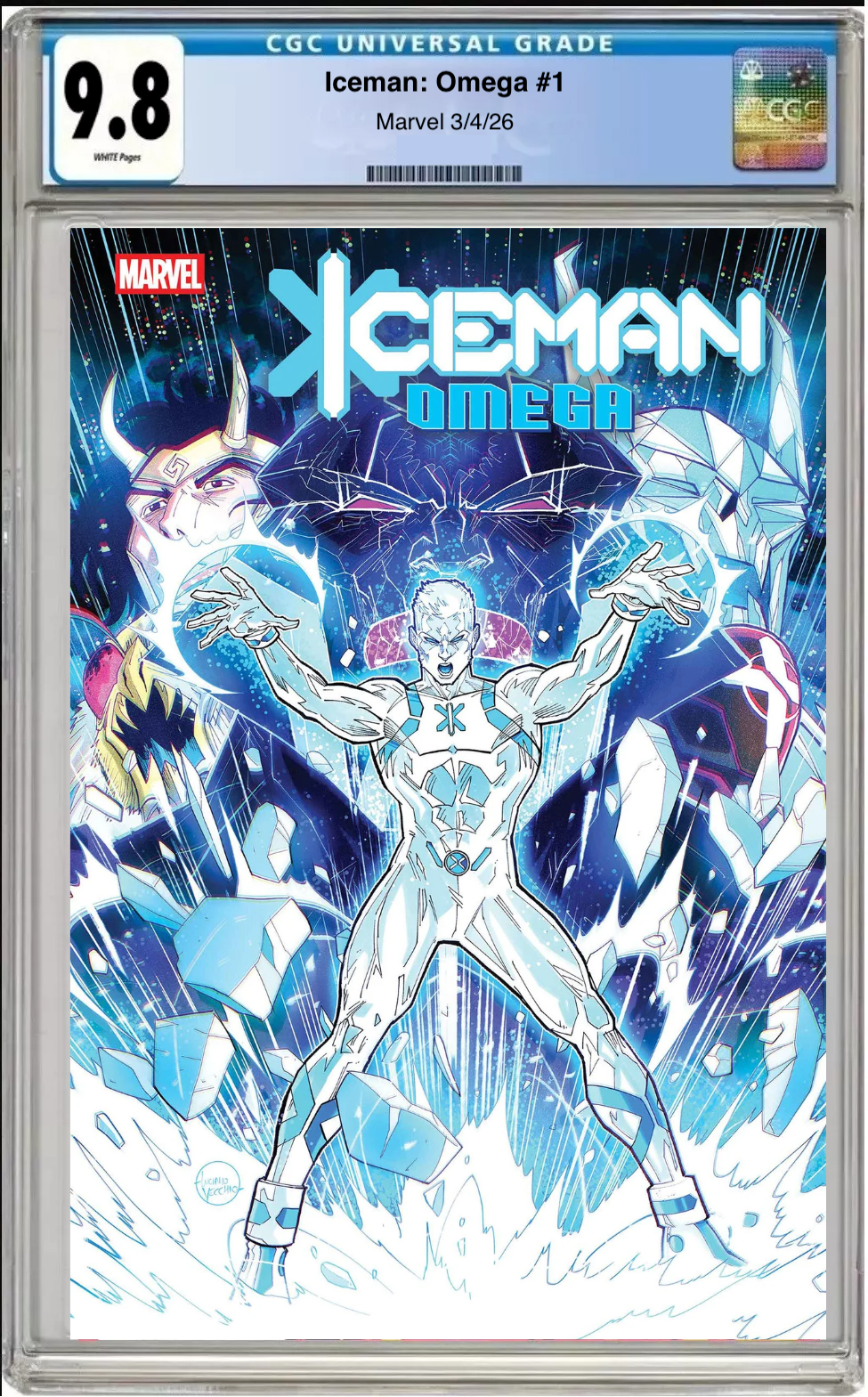 Comic book cover of Iceman: Omega #1 Luciano Vecchio Cover with CGC grading label.
