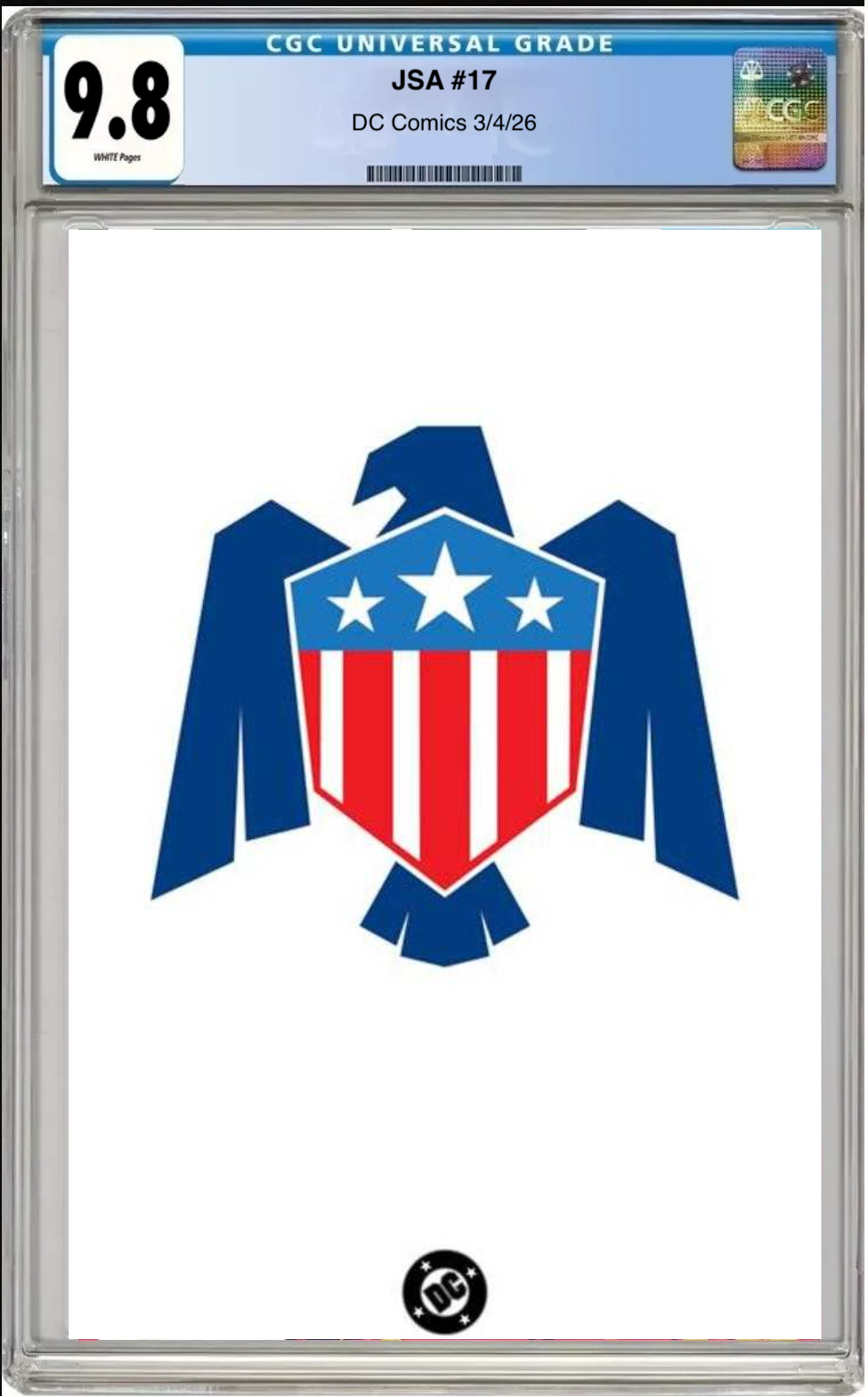 Comic book cover of JSA #17 Symbol Cover with CGC grading label.