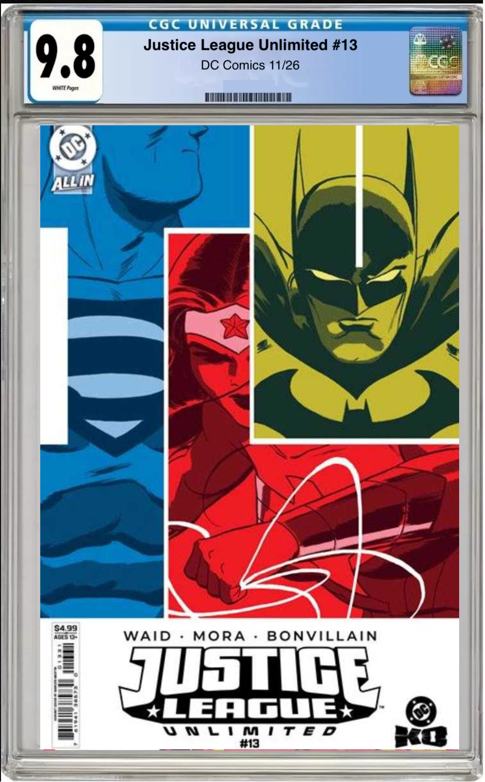 Comic book cover of Justice League Unlimited #13 Cover B with CGC grading label.