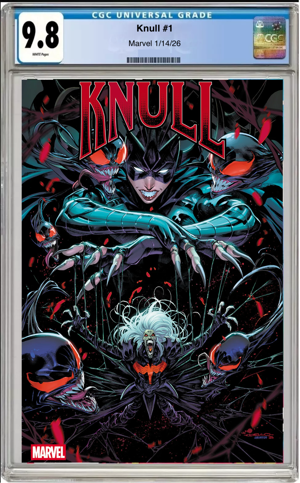 Comic book cover of Knull #1 Iban Coello Cover with CGC grading label.