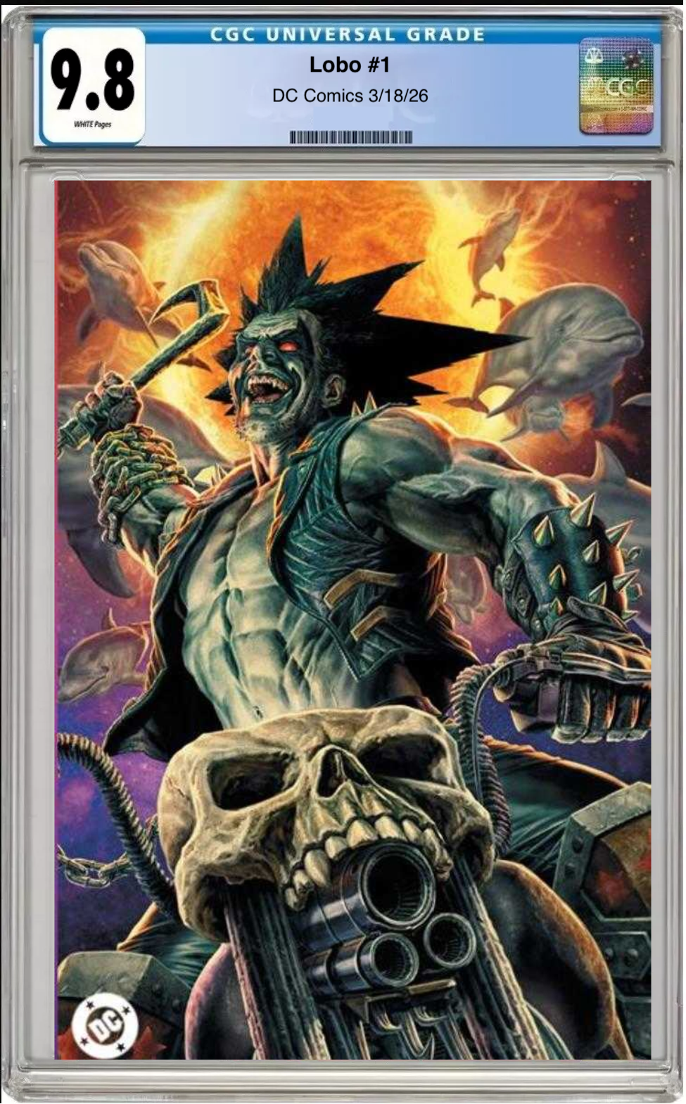 Comic book cover of Lobo #1 Cover E Foil with CGC grading label.