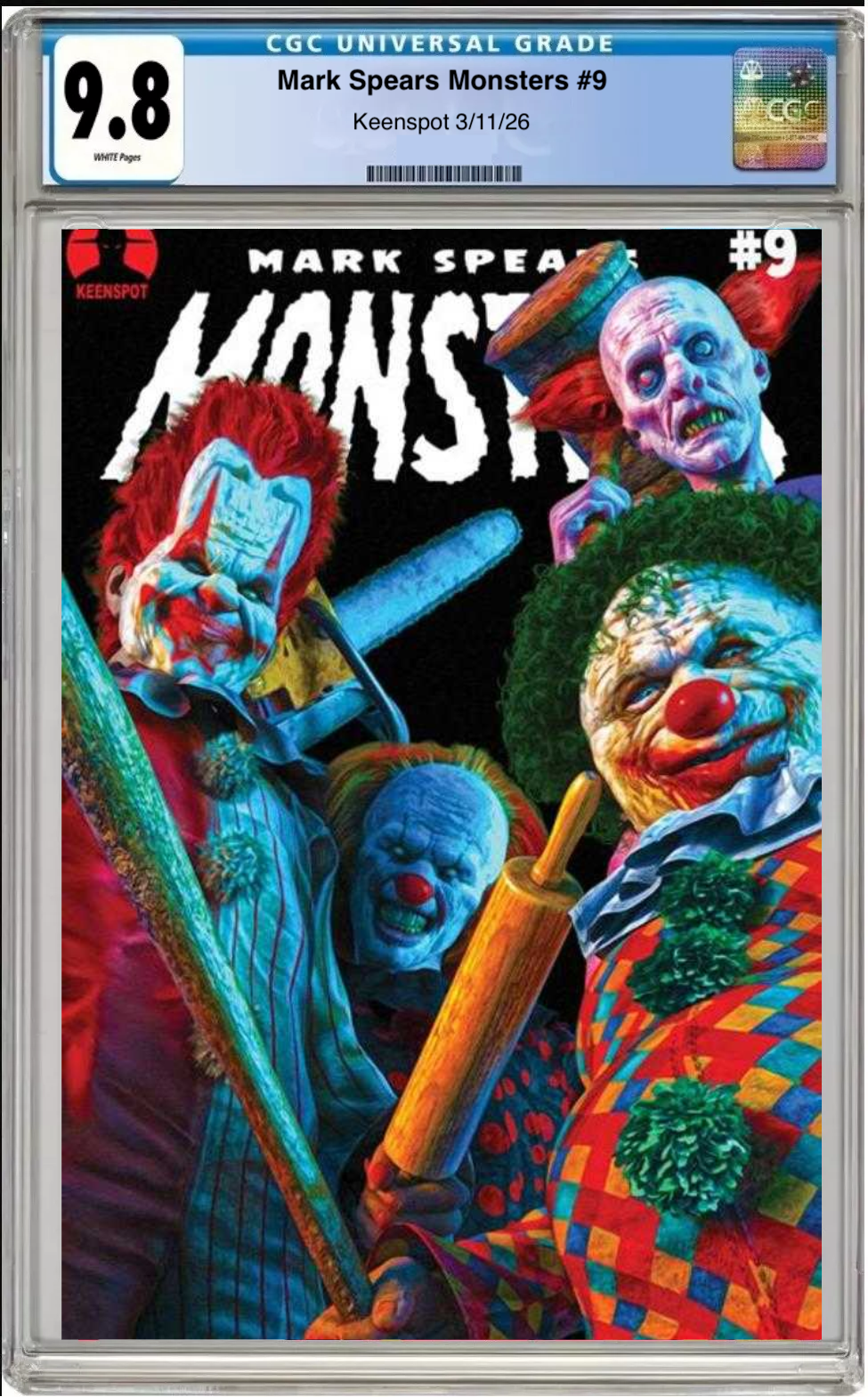 Comic book cover of Mark Spears’ Monsters #9 Send in the Clowns Cover with CGC grading label.