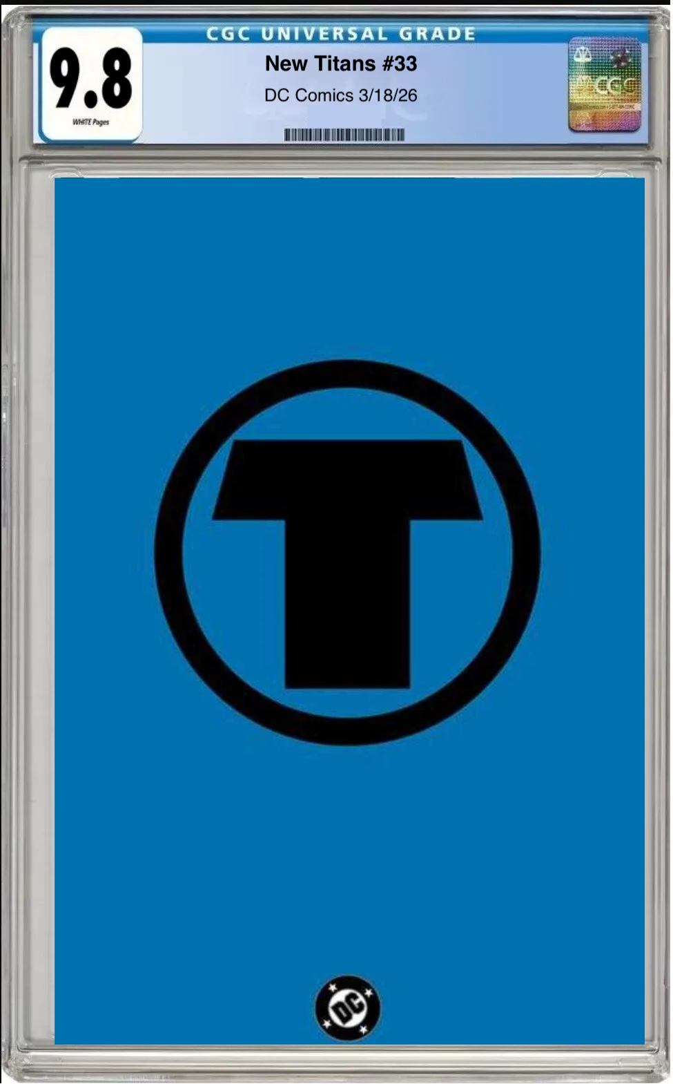 Comic book cover of New Titans #33 Symbol Cover with CGC grading label.