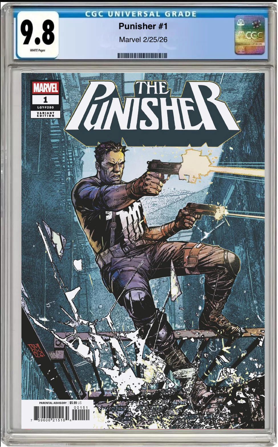 Comic book cover of Punisher #1 Alex Maleev Cover with CGC grading label.