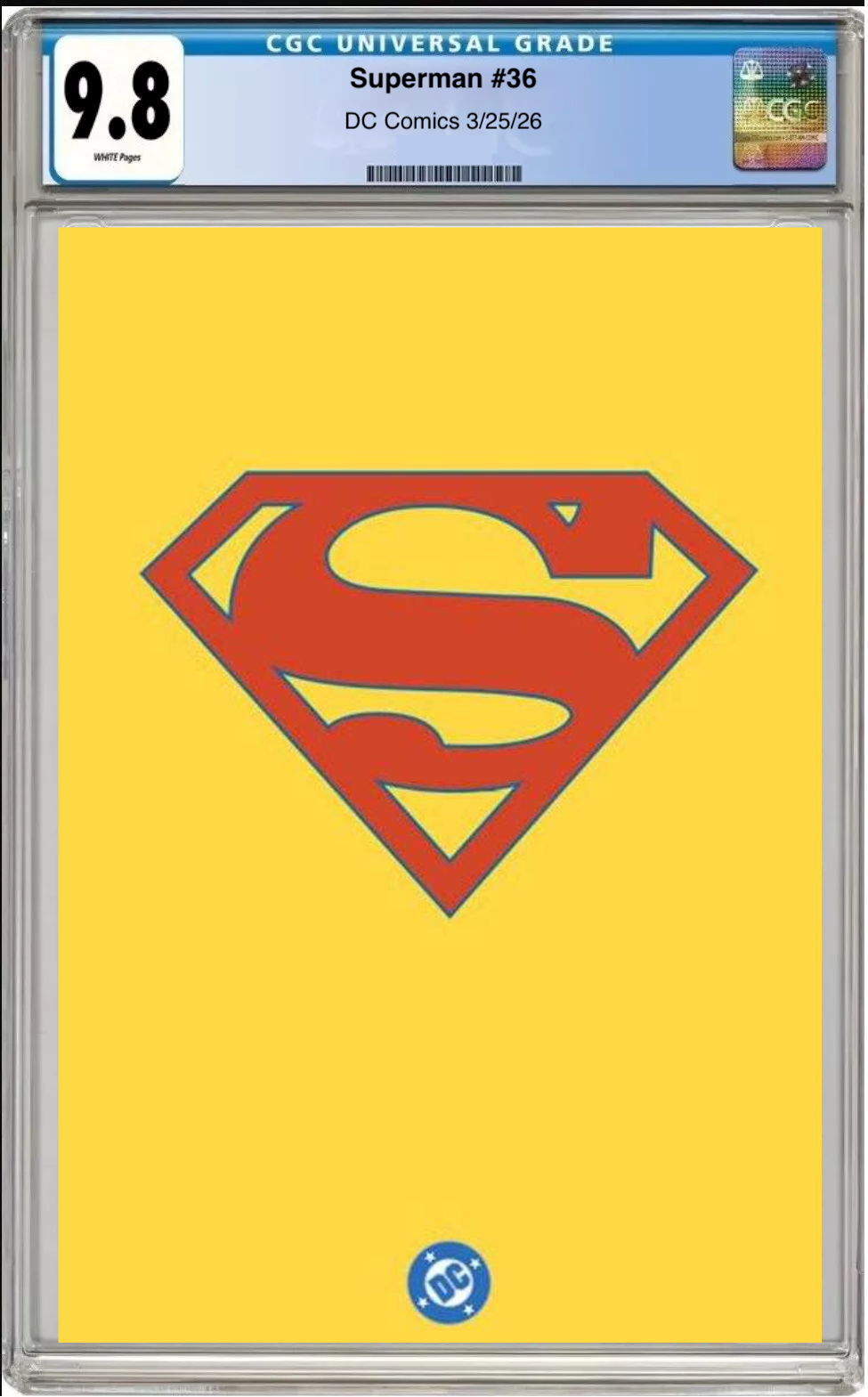 Comic book cover of Superman #36 Symbol Cover with CGC grading label.