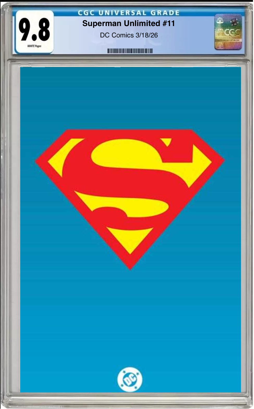 Comic book cover of Superman Unlimited #11 Symbol Cover with CGC grading label.