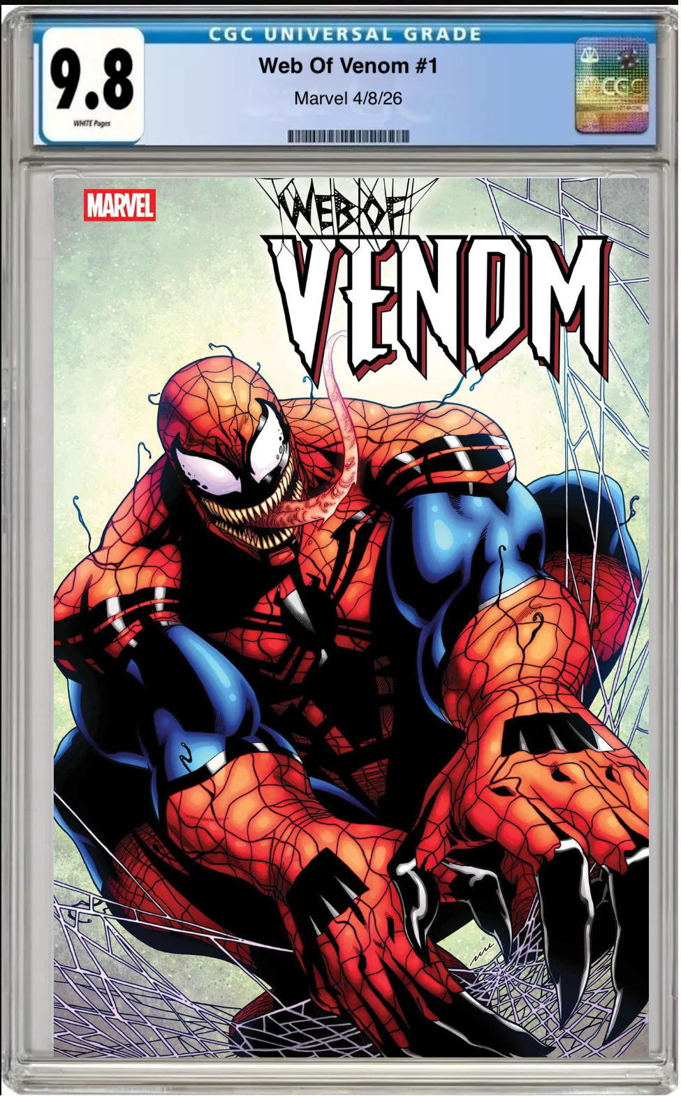 Comic book cover of Web of Venom #1 Pere Perez Cover with CGC grading label.