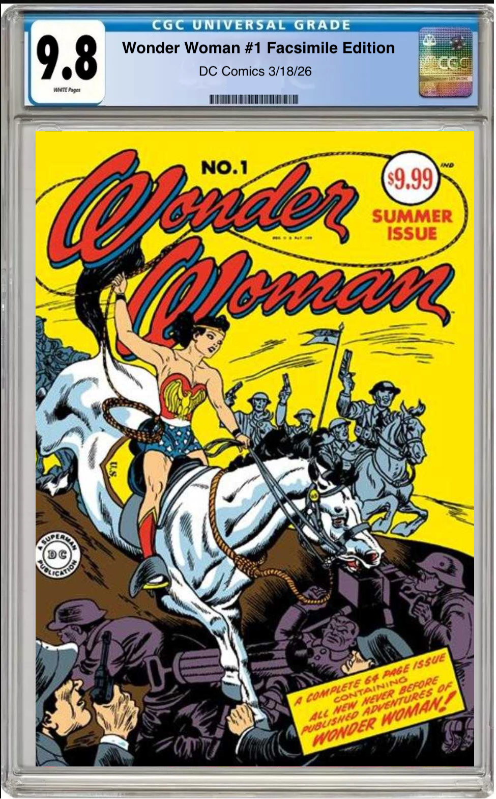 Comic book cover of Wonder Woman #1 Facsimile Main Cover with CGC grading label.