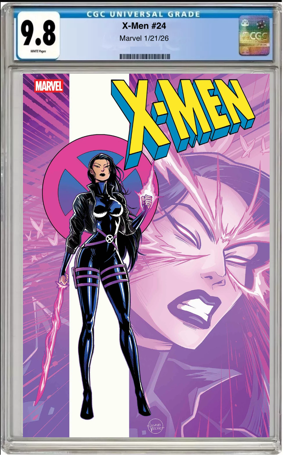 Comic book cover of X-Men #24 Luchiano Vecchio Cover with CGC grading label.